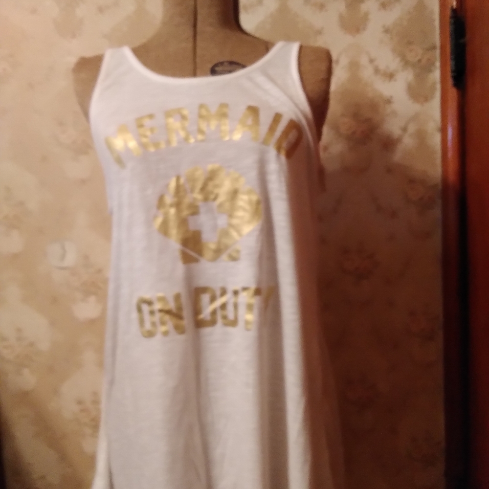 White and gold cross back tank